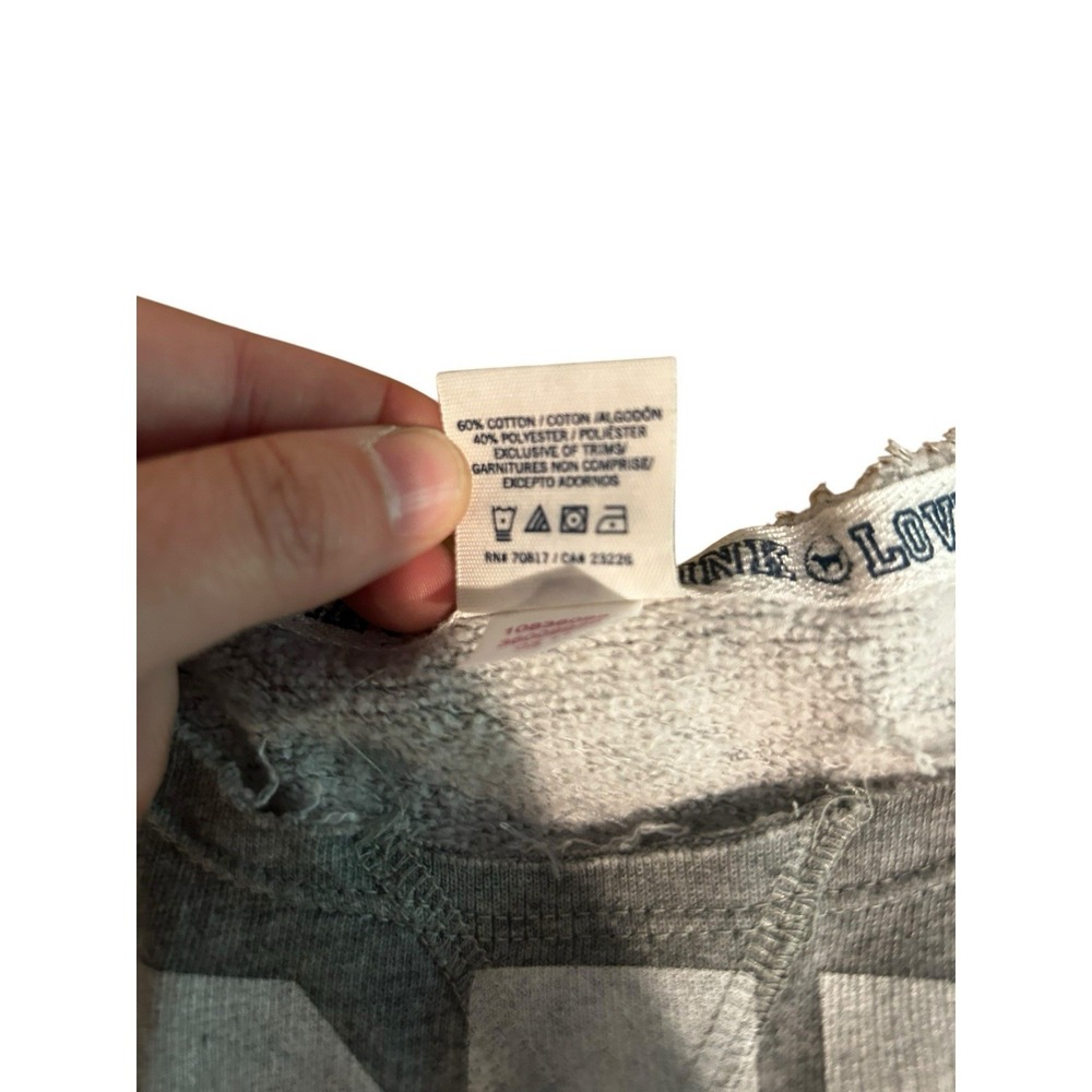 PINK by Victoria's Secret Love Pink Gray Graphic Sweatshirt Short Sleeve SZ S - Picture 7 of 7